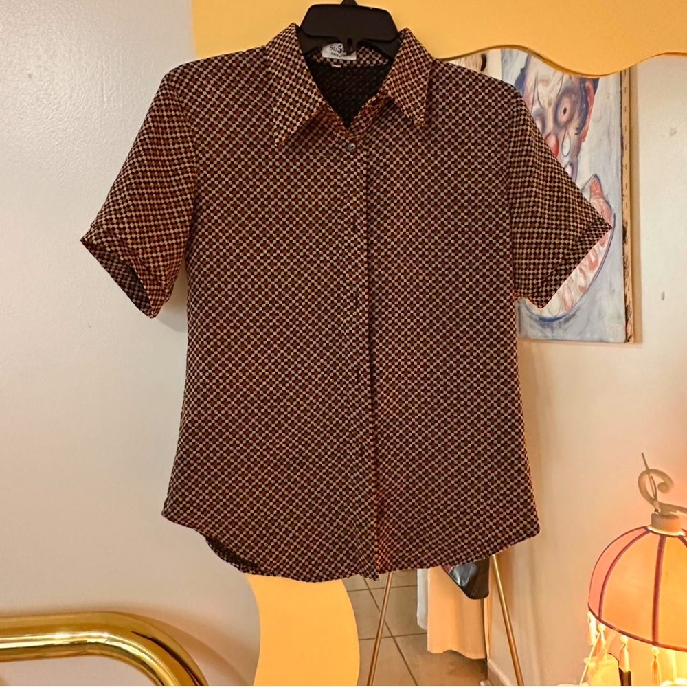 Vintage 90s Checkered Button-Up Blouse